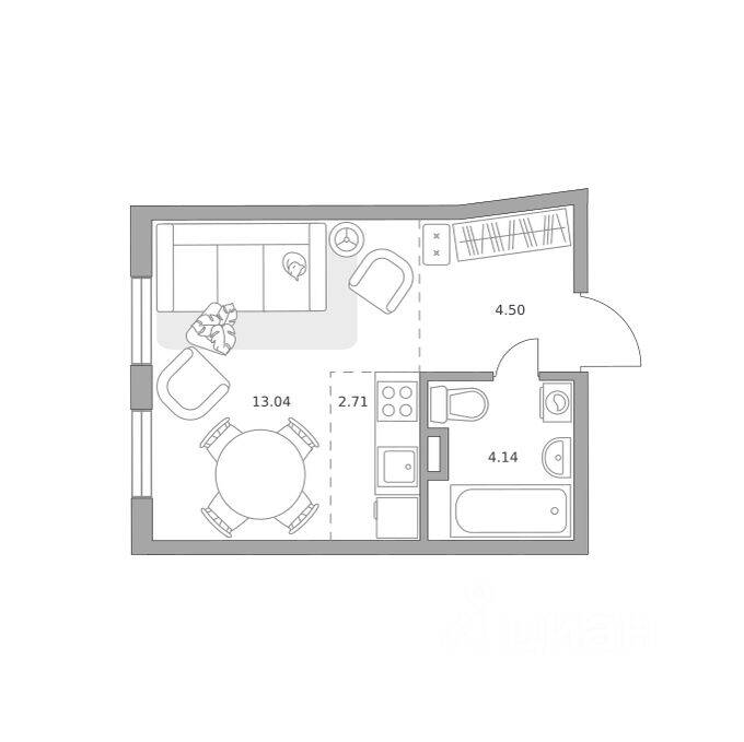 Квартира-студия, 24,39 м², в ЖК Аникеевский