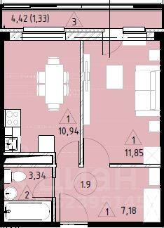 1-комн. квартира, 34,64 м², в ЖК Марусино-6