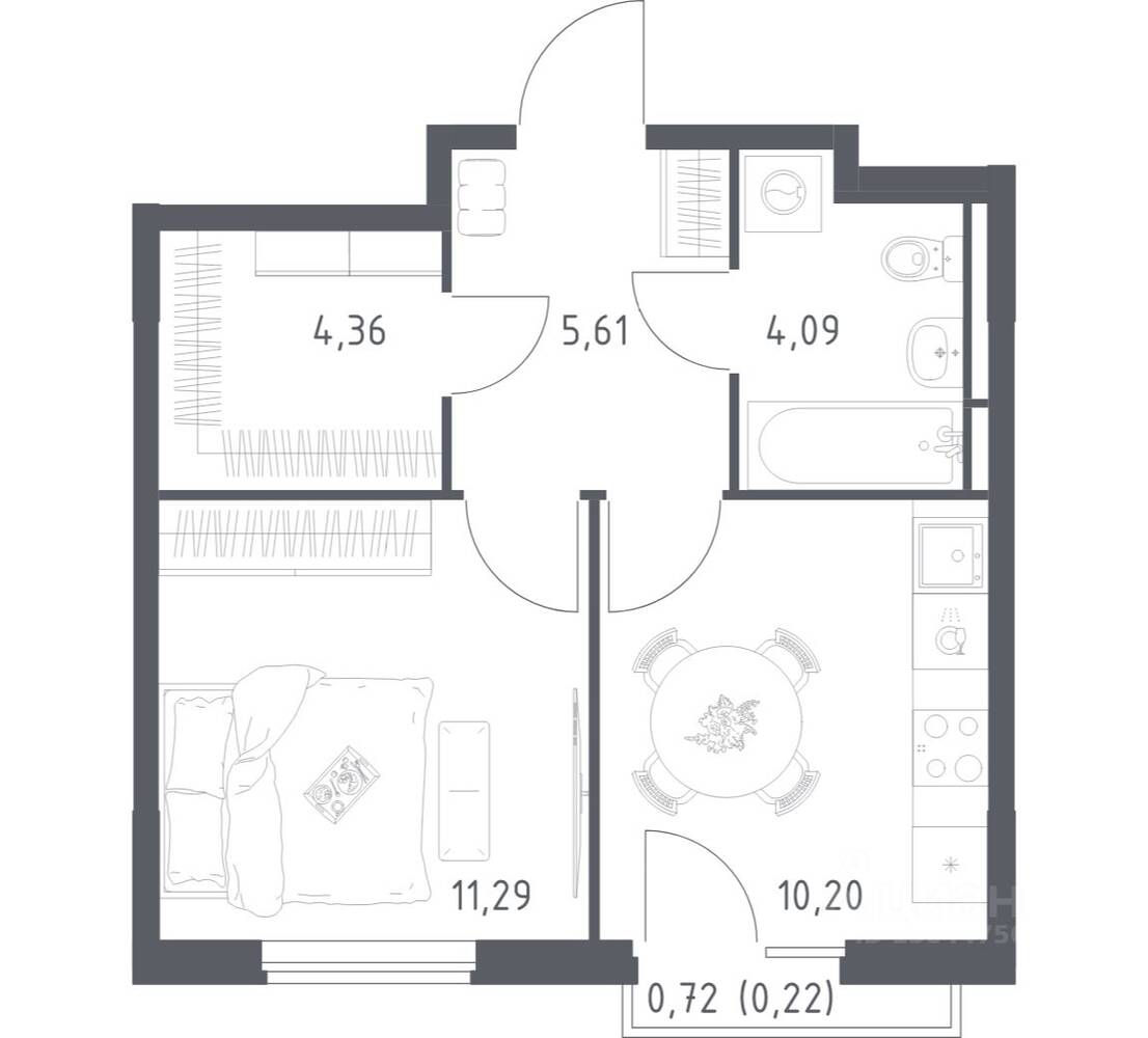 1-комн. квартира, 35,77 м², в ЖК Мытищи Парк