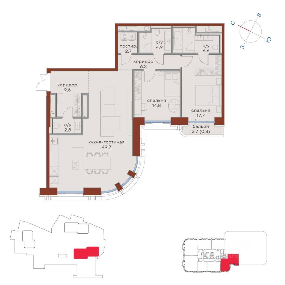 2-комн. квартира, 115,9 м², в ЖК Татарская 35