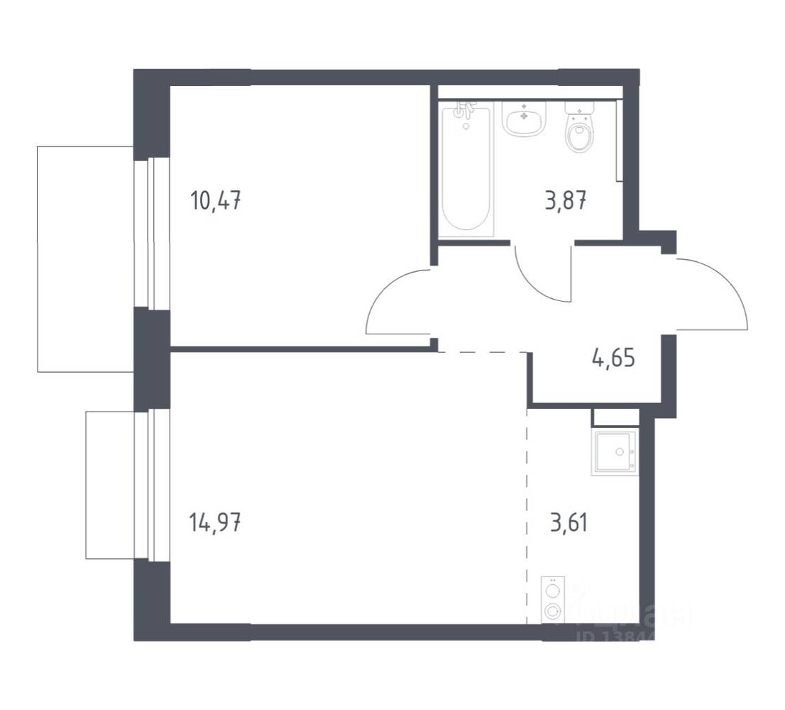 1-комн. квартира, 37,57 м², в ЖК Новое Внуково