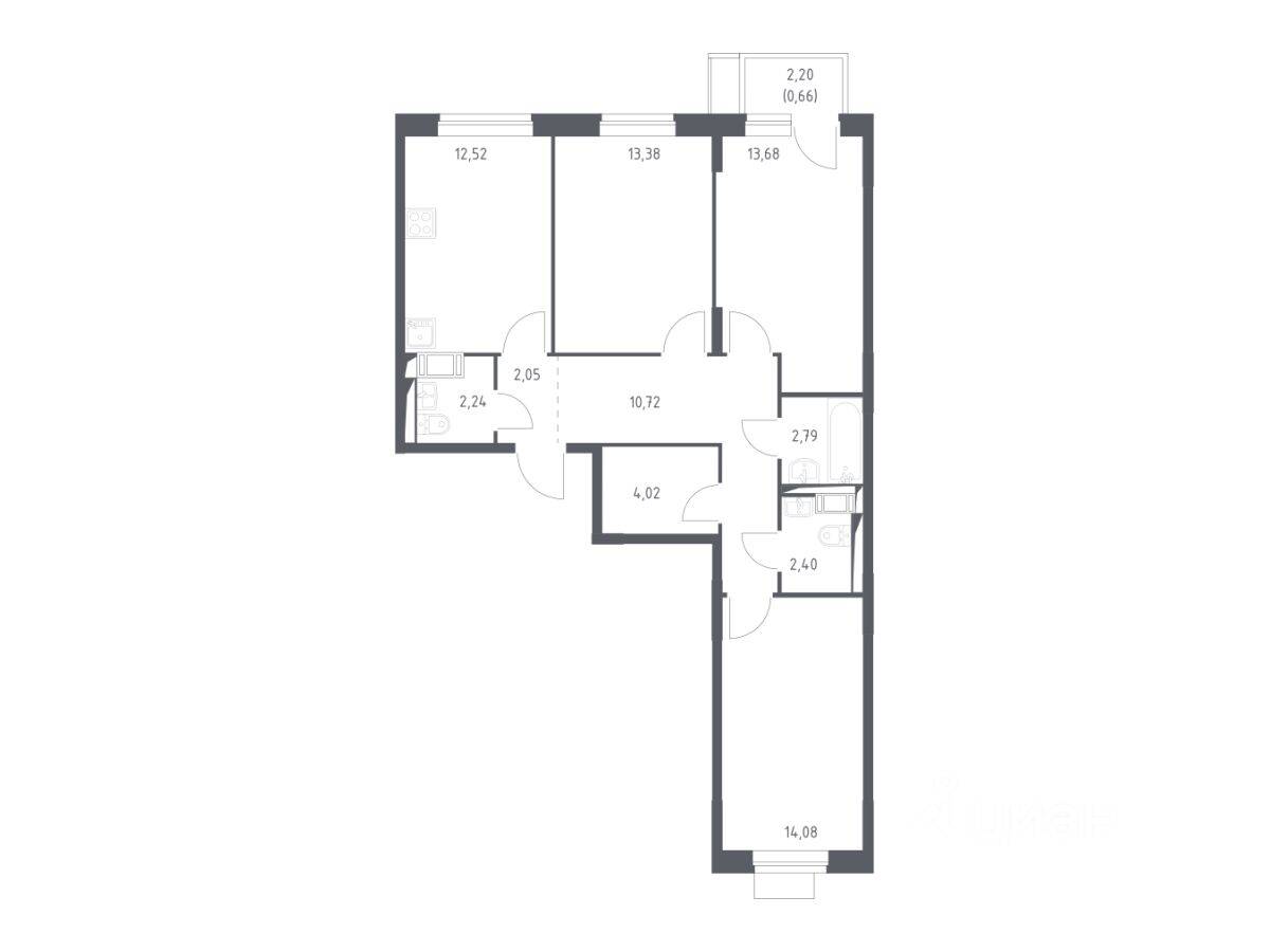 3-комн. квартира, 78,54 м², в ЖК Пятницкие Луга