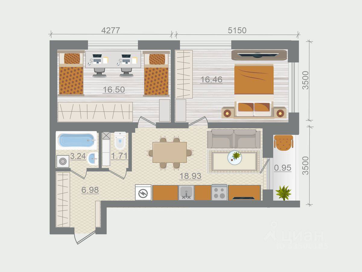 2-комн. квартира, 64,78 м², в ЖК Эко-квартал Гармония