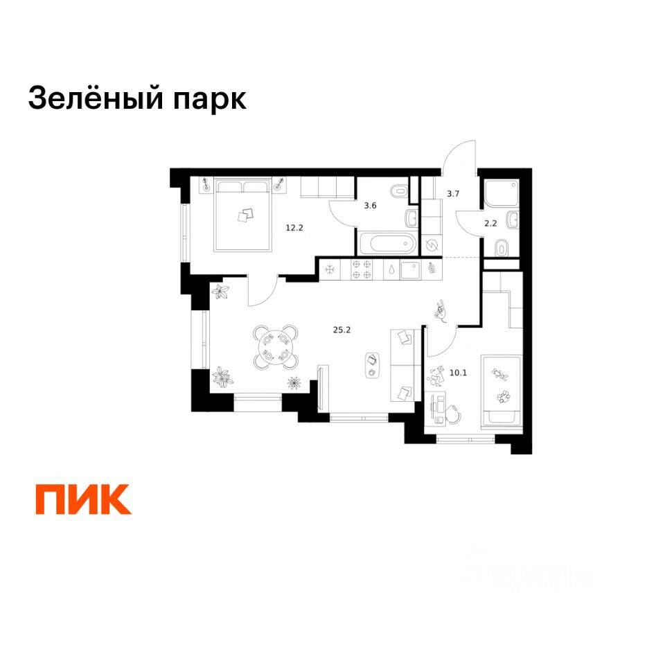 2-комн. квартира, 57 м², в ЖК Зеленый парк
