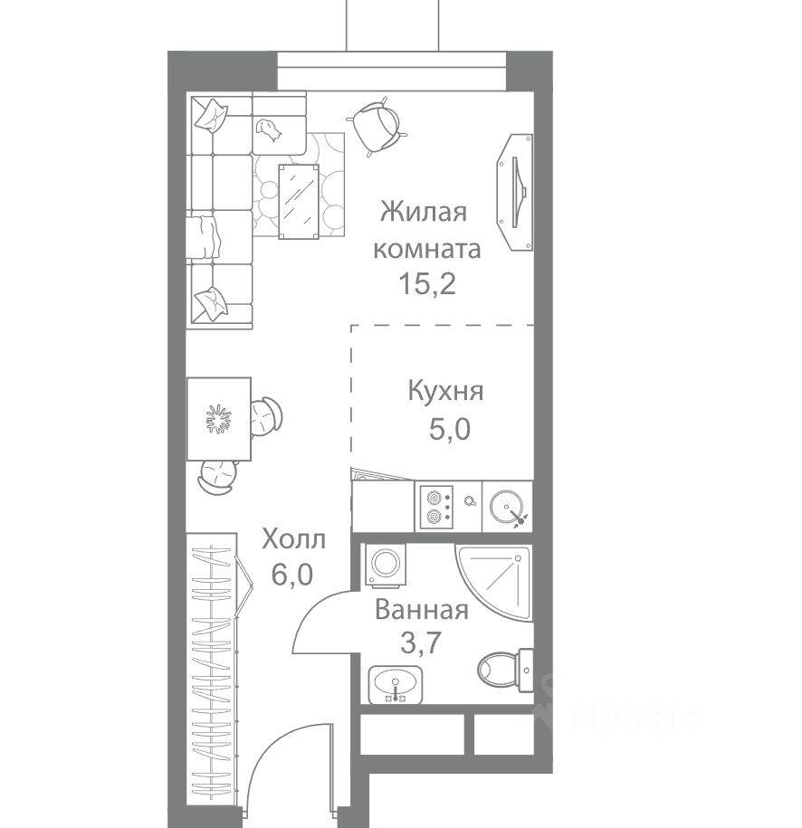 Планировка 1 комнатной квартиры, 29.9 м², в «Stellar City»