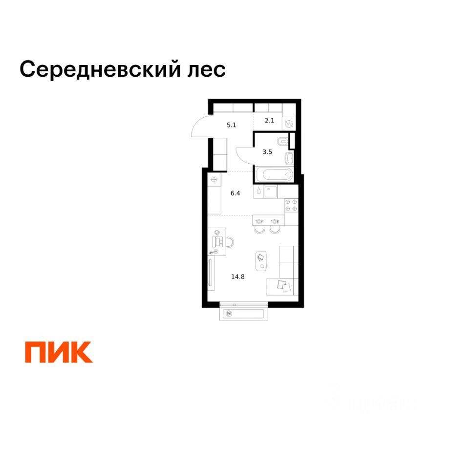 Квартира-студия, 31,9 м², в ЖК Середневский лес