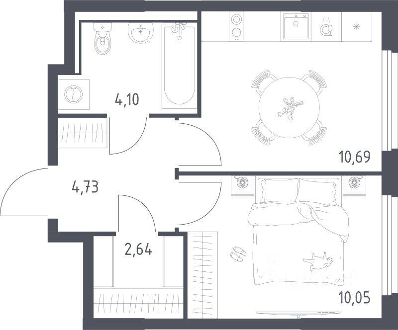 1-комн. квартира, 32,21 м², в ЖК «Пригород Лесное»