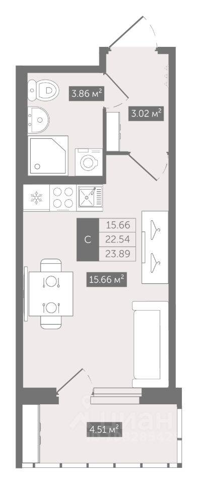 Квартира-студия, 23,89 м², в ЖК UP-квартал «Воронцовский»