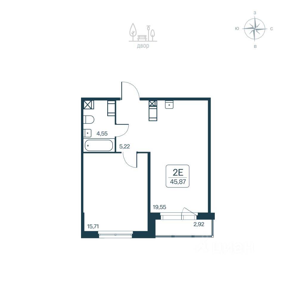 2-комн. квартира, 45,87 м², в ЖК Расцветай в Янино