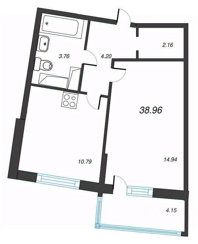 2-комн. квартира, 38,96 м², в ЖК Левитан