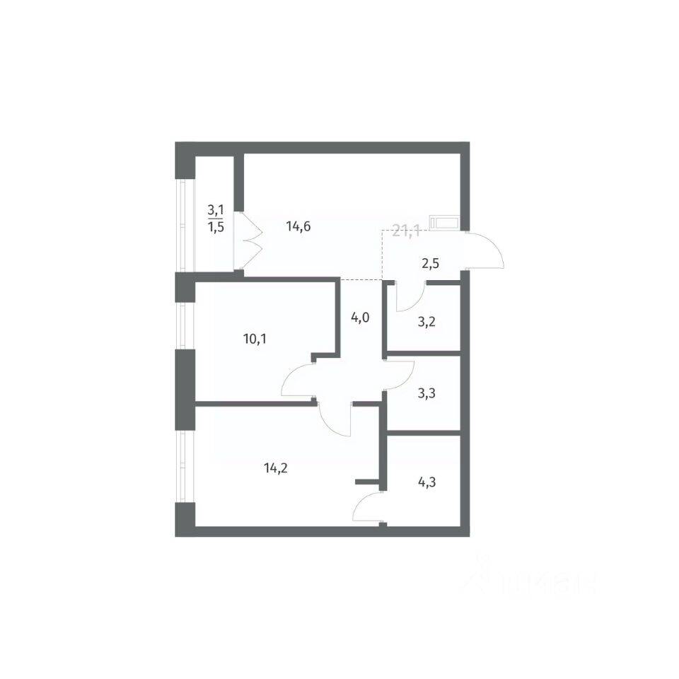 2-комн. квартира, 57,74 м², в ЖК NEWПИТЕР