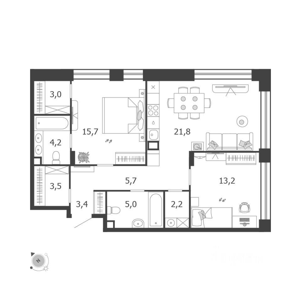 2-комн. квартира, 77,7 м², в ЖК Жилой квартал Shagal