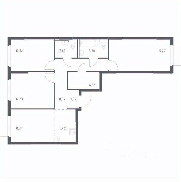 3-комн. квартира, 76,79 м², в ЖК «Пригород Лесное»