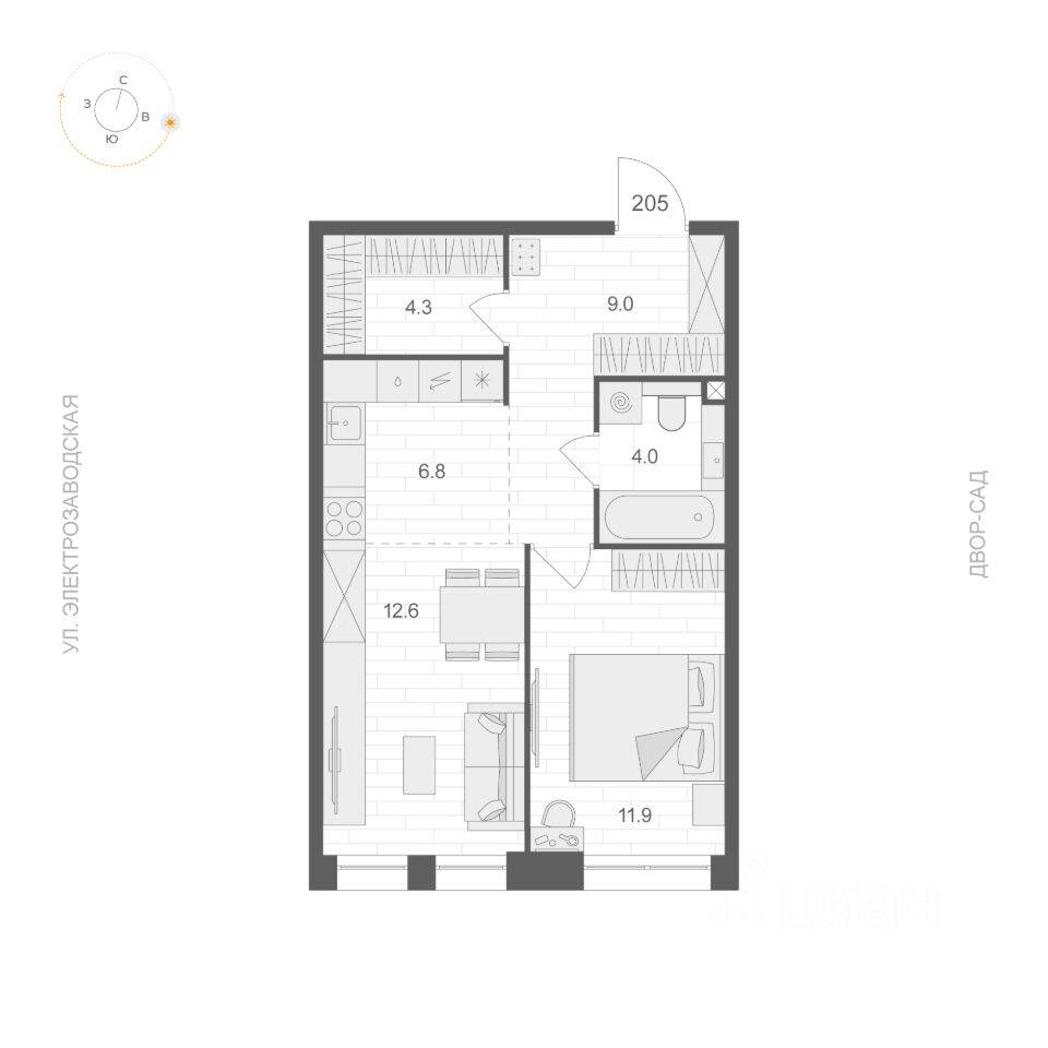 Планировка 1 комнатной квартиры, 48.6 м², в «ARTEL»