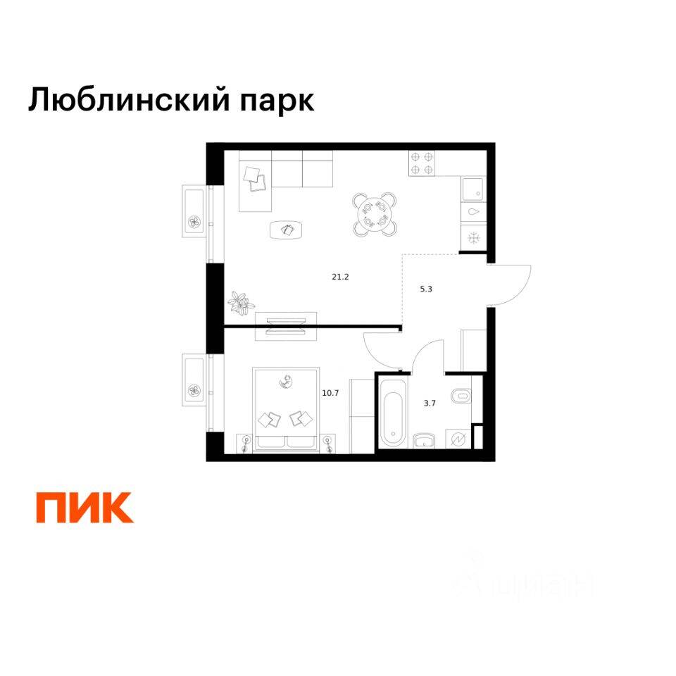 1-комн. квартира, 40,9 м², в ЖК «Люблинский парк»