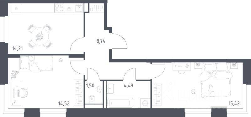 2-комн. квартира, 58,88 м², в ЖК Квартал Строгино
