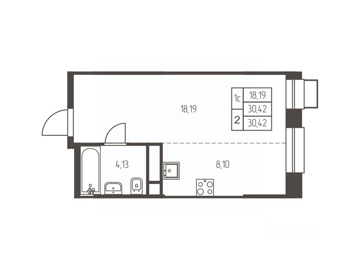 Квартира-студия, 30,4 м², в ЖК Новая Ивантеевка