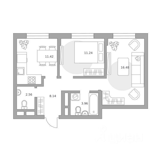 2-комн. квартира, 53,8 м², в Малоэтажный ЖК Живописный