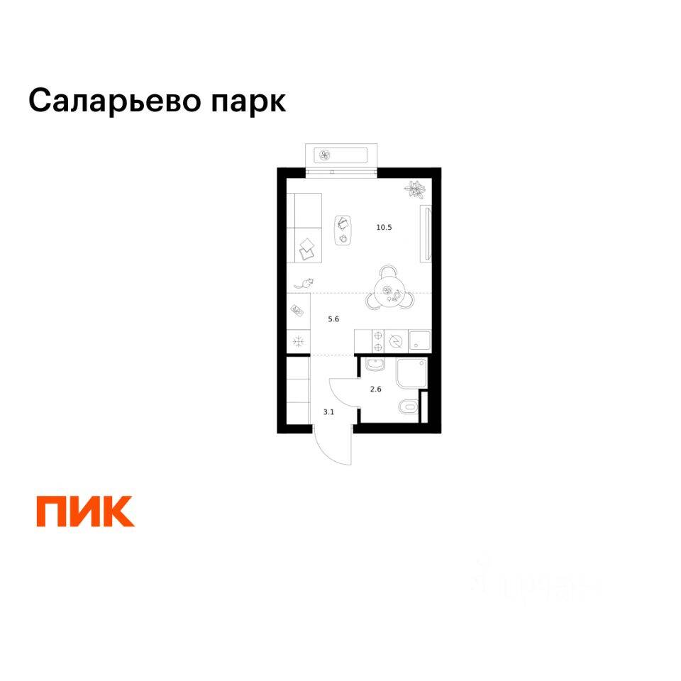 Квартира-студия, 21,8 м², в ЖК «Саларьево парк»