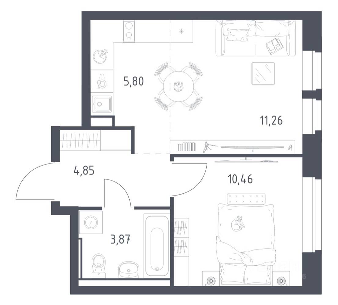 1-комн. квартира, 36,4 м², в ЖК Егорово Парк