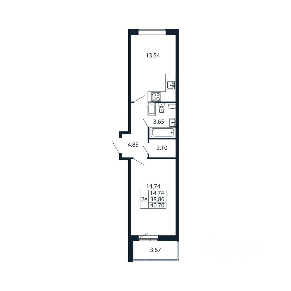 1-комн. квартира, 39,44 м², в ЖК Полис ЛАВрики
