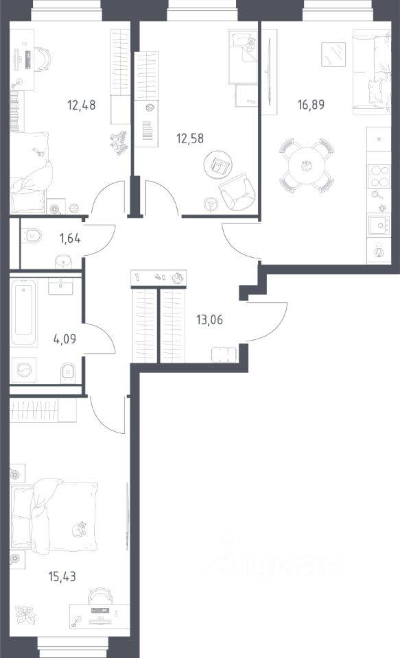 3-комн. квартира, 76,18 м², в ЖК Квартал Строгино