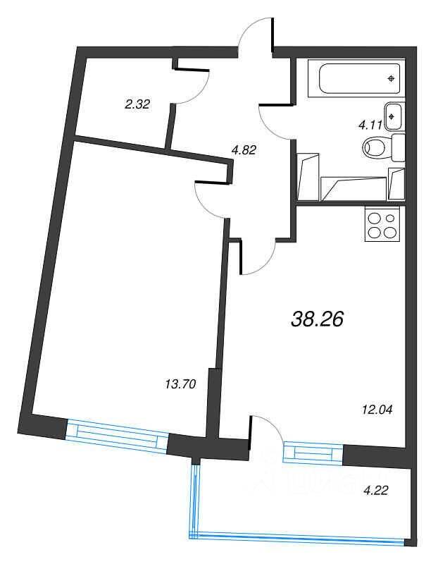 1-комн. квартира, 38,26 м², в ЖК Левитан