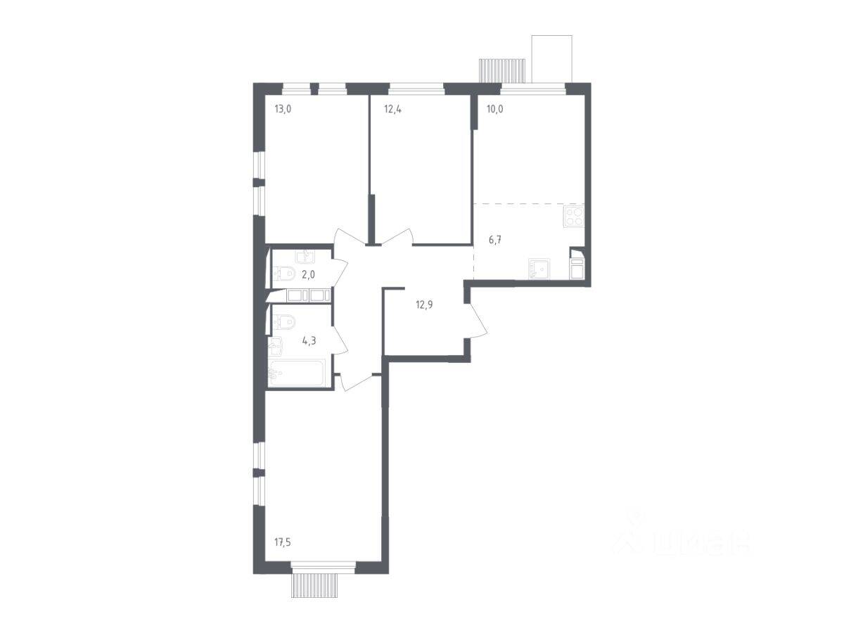3-комн. квартира, 77,3 м², в ЖК Мытищи Парк