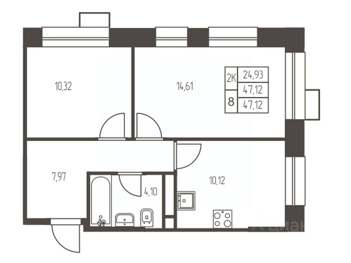 2-комн. квартира, 47,1 м², в ЖК Новая Ивантеевка