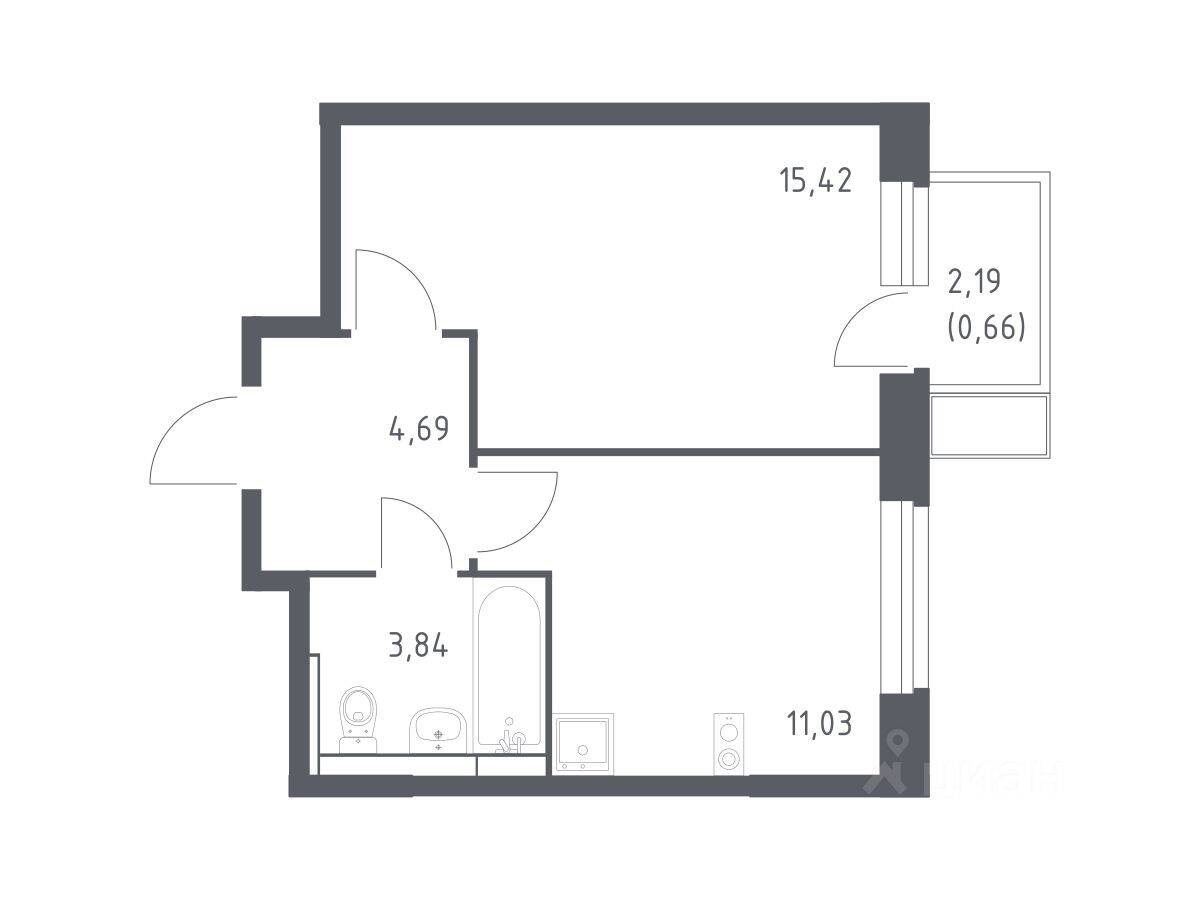 1-комн. квартира, 35,1 м², в ЖК Новое Видное