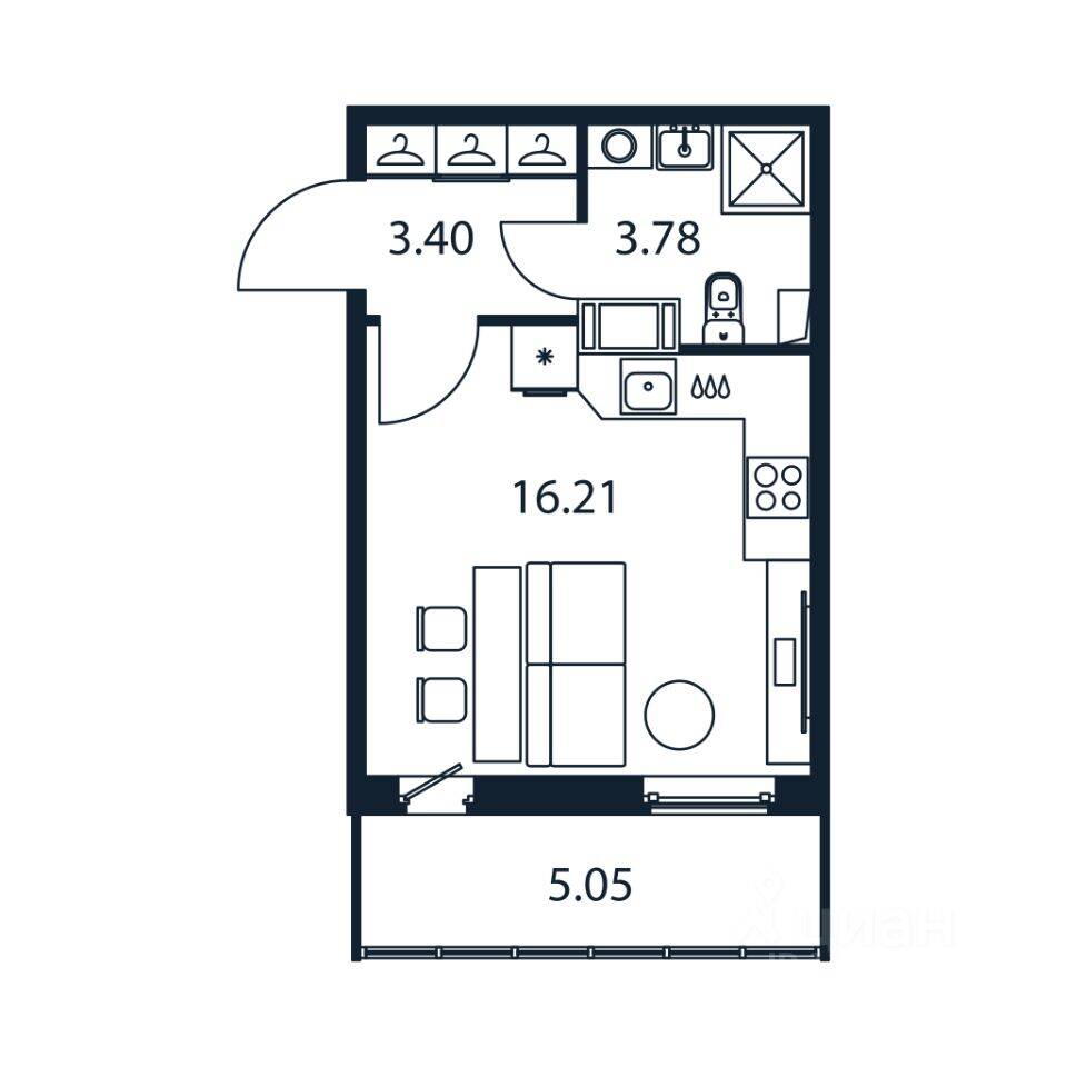 Квартира-студия, 23 м², в ЖК Полис ЛАВрики