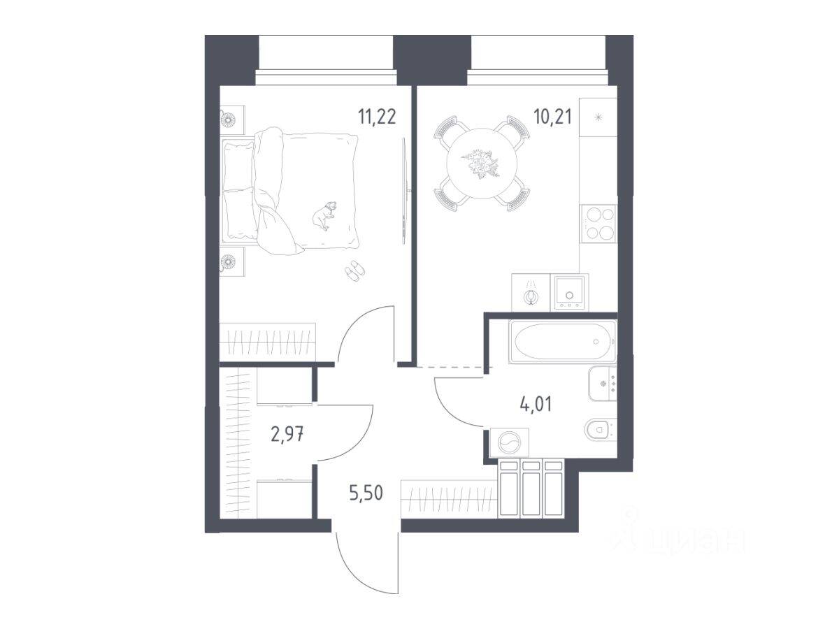 1-комн. квартира, 33,91 м², в Апарт-комплекс Тропарево парк