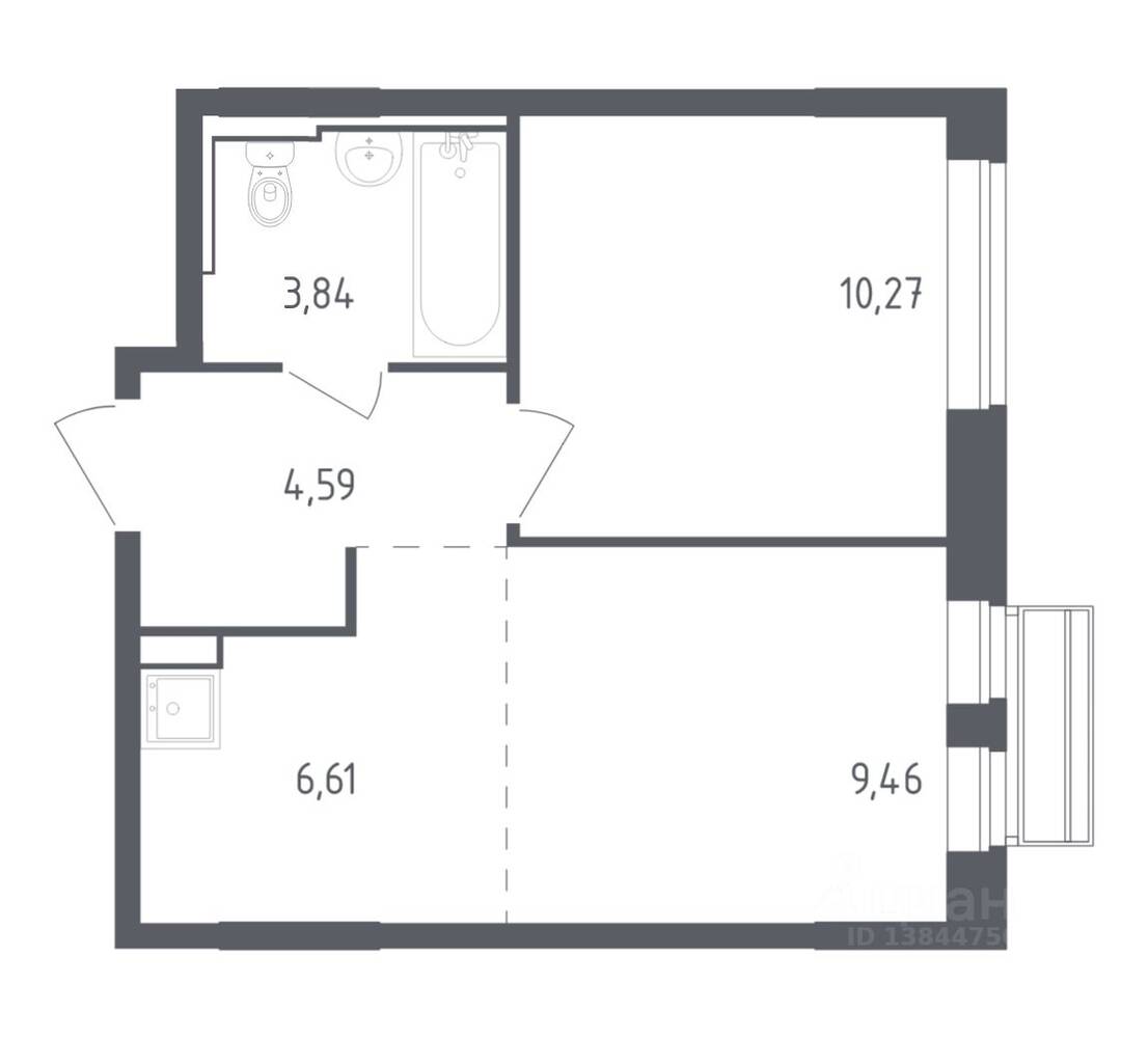 1-комн. квартира, 34,77 м², в ЖК Рублевский Квартал