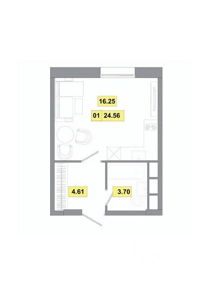 Планировка 1 комнатной квартиры, 24.56 м², в «Радость»