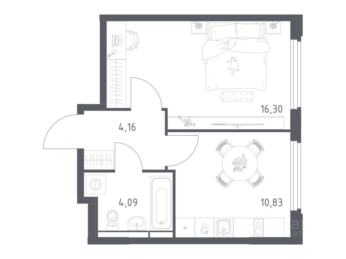 1-комн. квартира, 35,38 м², в ЖК Космический Квартал