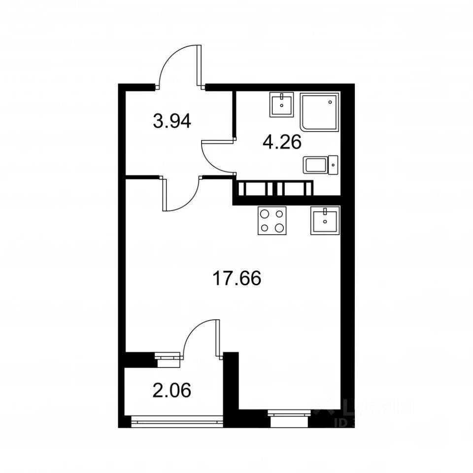 Квартира-студия, 26,89 м², в ЖК Квартал Заречье