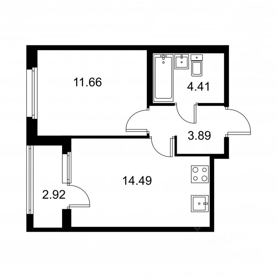 1-комн. квартира, 35,91 м², в ЖК Квартал Заречье