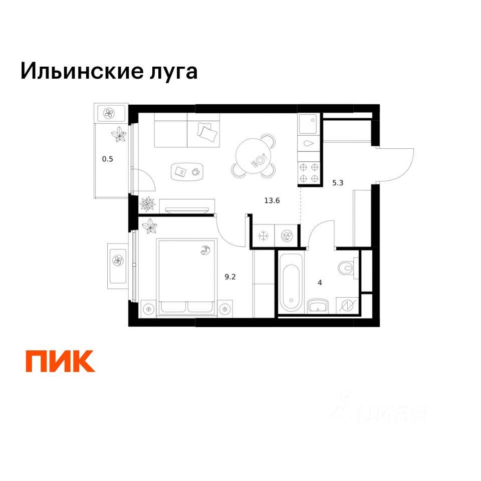 1-комн. квартира, 32,6 м², в ЖК «Ильинские луга»