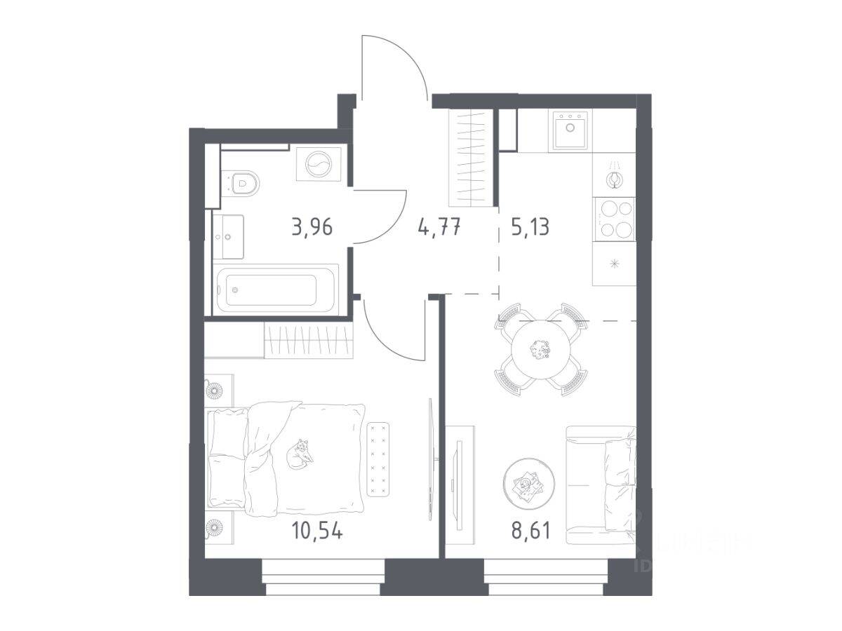 Планировка 1 комнатной квартиры, 33.01 м², в «Квартал Строгино»