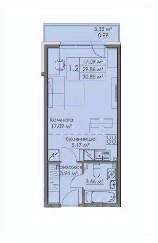 Квартира-студия, 30,85 м², в ЖК «Малая Финляндия»