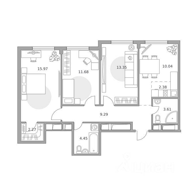 4-комн. квартира, 73,04 м², в ЖК Аникеевский