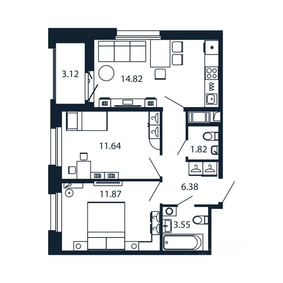 2-комн. квартира, 49,5 м², в ЖК Полис Новоселье