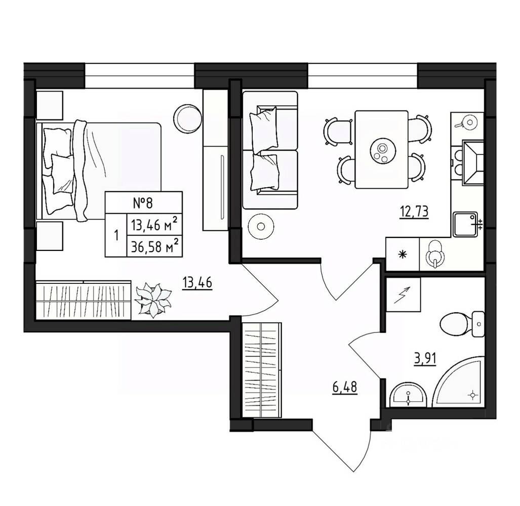 1-комн. квартира, 36,58 м², в Малоэтажный ЖК Верево-Сити