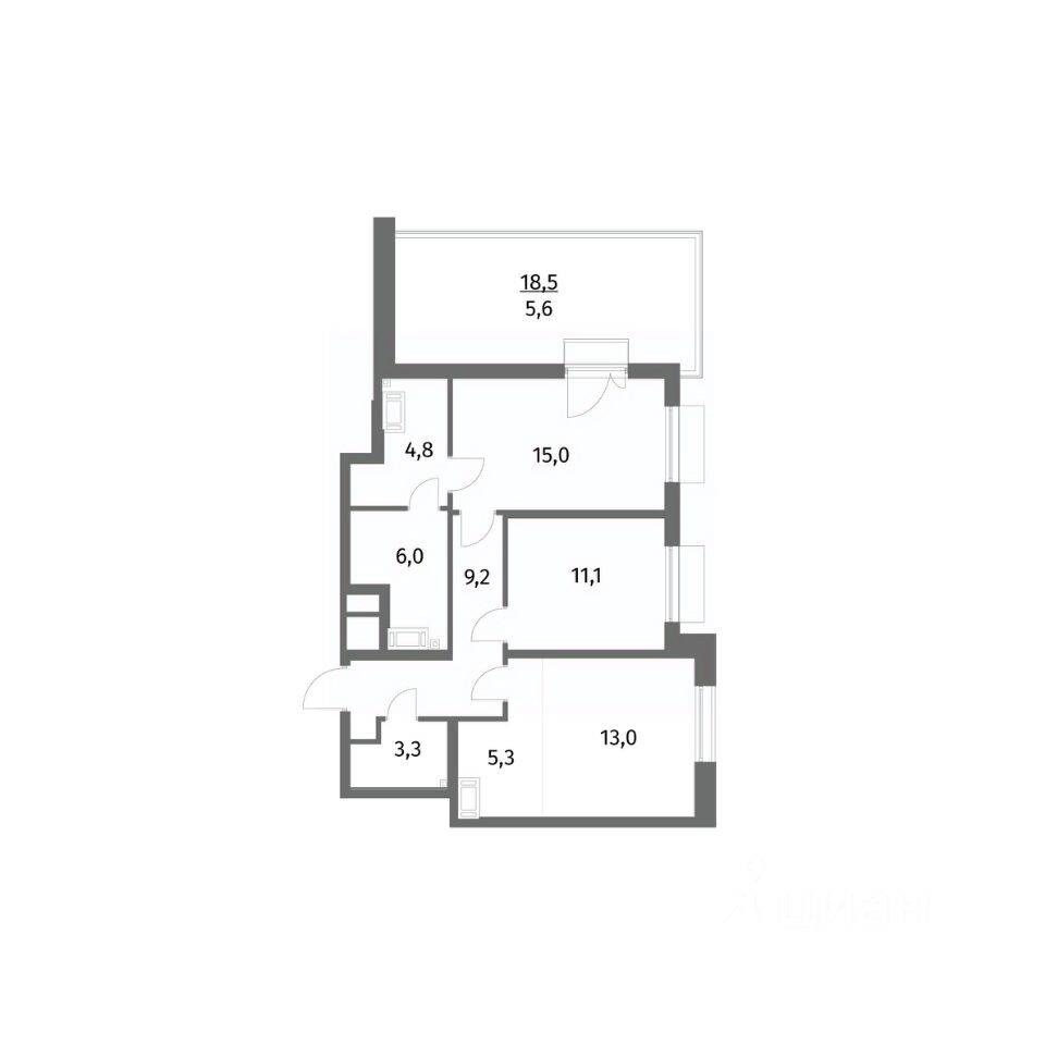 3-комн. квартира, 73,3 м², в ЖК Парусная 1