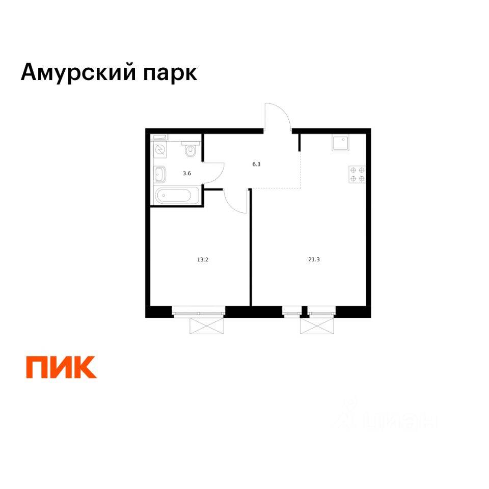 1-комн. квартира, 44,4 м², в ЖК Амурский парк