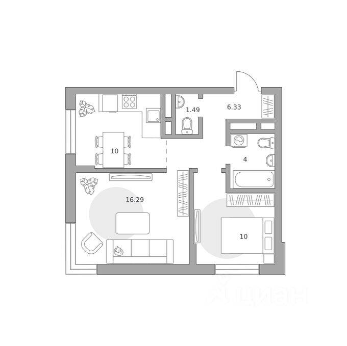 2-комн. квартира, 48,11 м², в Малоэтажный ЖК Живописный