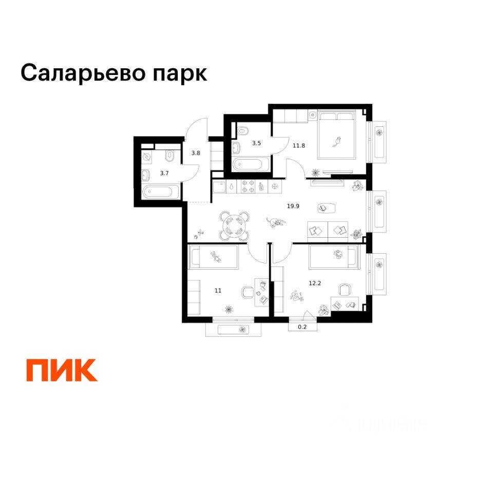 3-комн. квартира, 66,1 м², в ЖК «Саларьево парк»