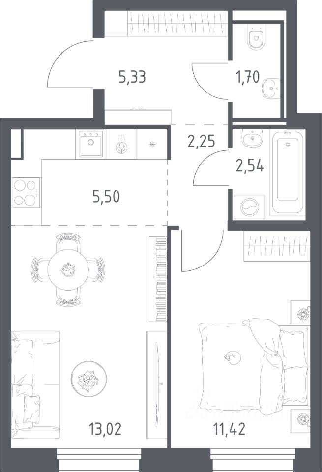 1-комн. квартира, 41,76 м², в ЖК Квартал Строгино