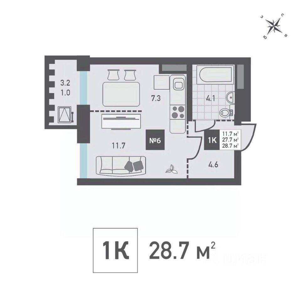 1-комн. квартира, 28,7 м², в ЖК Зеленоград Ривьера