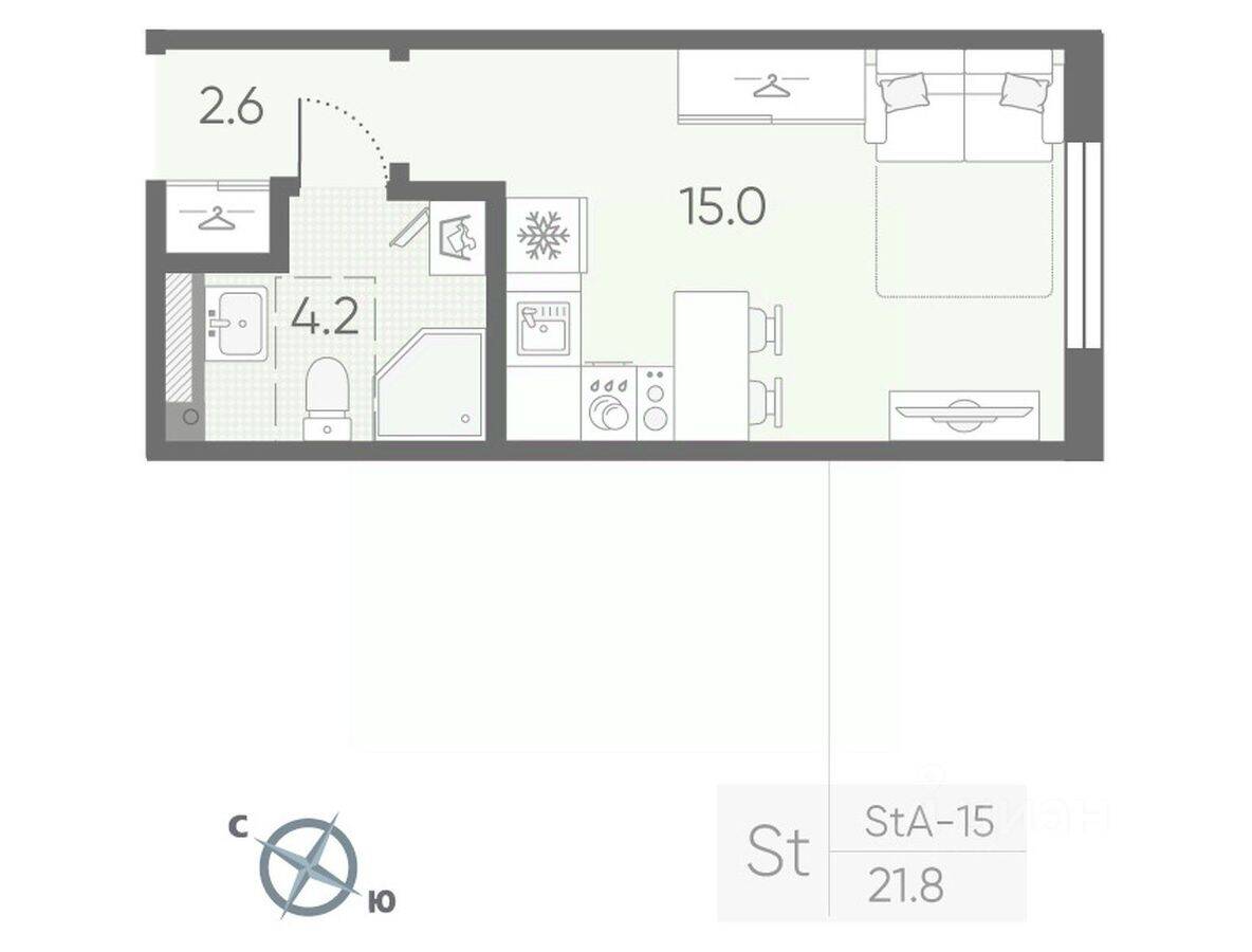 Квартира-студия, 21,8 м², в Малоэтажный ЖК Пулково Lake